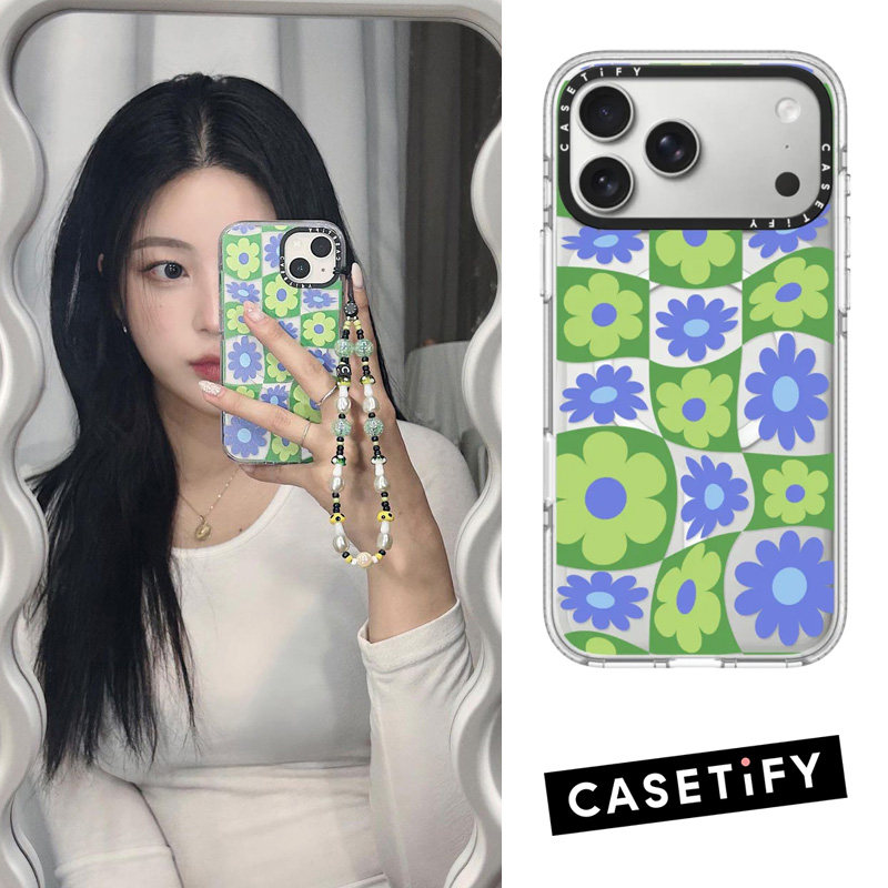 现货CASETiFY扭曲绿色花朵格纹适用于苹果iPhone17 Pro Max手机壳16/15/14磁吸潮牌13时尚防摔款网红ins风套