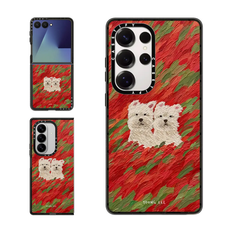 现货CASETiFY风中凌乱狗狗可爱喜庆红色适用三星S24/S25 Ultra手机壳Z Flip7/Z Fold 6/5软萌治愈系保护套s23