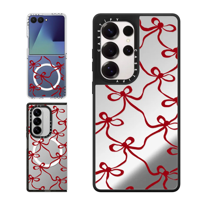 现货CASETiFY红色蝴蝶结网适用三星S24/S25 Ultra手机壳Z Flip7/Z Fold 6/5时尚潮流甜酷高级感防摔保护套s23
