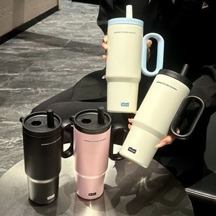 高颜值网红冰霸杯男女不锈钢双饮吸管水杯保温保冷大容量车载 日式