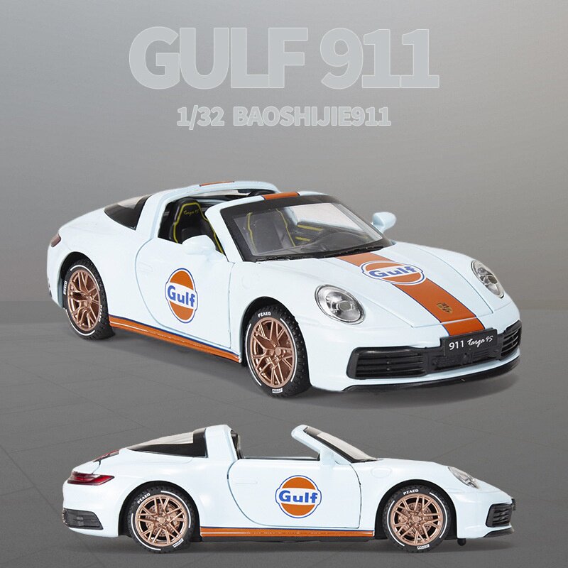 【新奥1/32】海湾石油保时捷911车模turbo敞篷跑车targa金属摆件