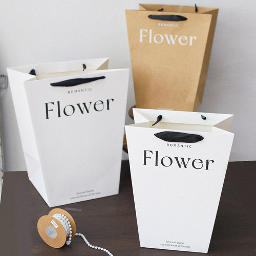 高质感梯形手提袋网红flower鲜花手提袋花束插花袋花艺礼品包装袋