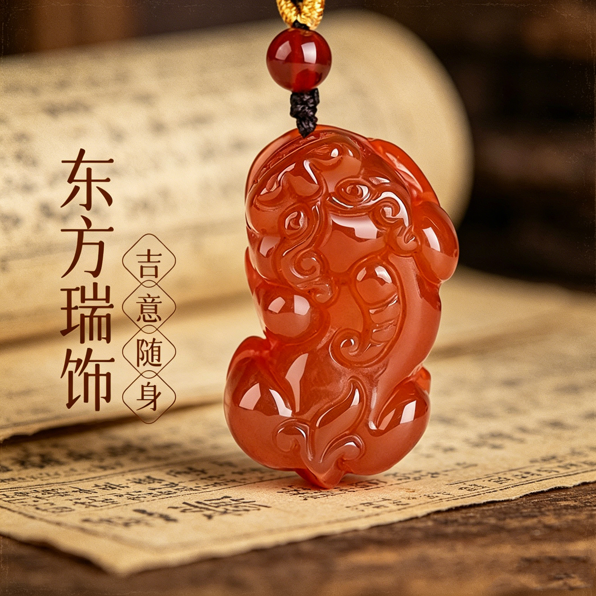 正品天然红玛瑙吊坠女士本命年招财护身符挂件玉髓项链送女友礼物