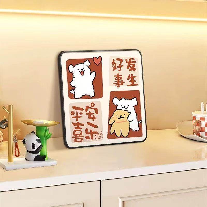 奶油风客厅桌面摆件入户玄关装饰画平安喜乐卧室挂画电视机柜摆画