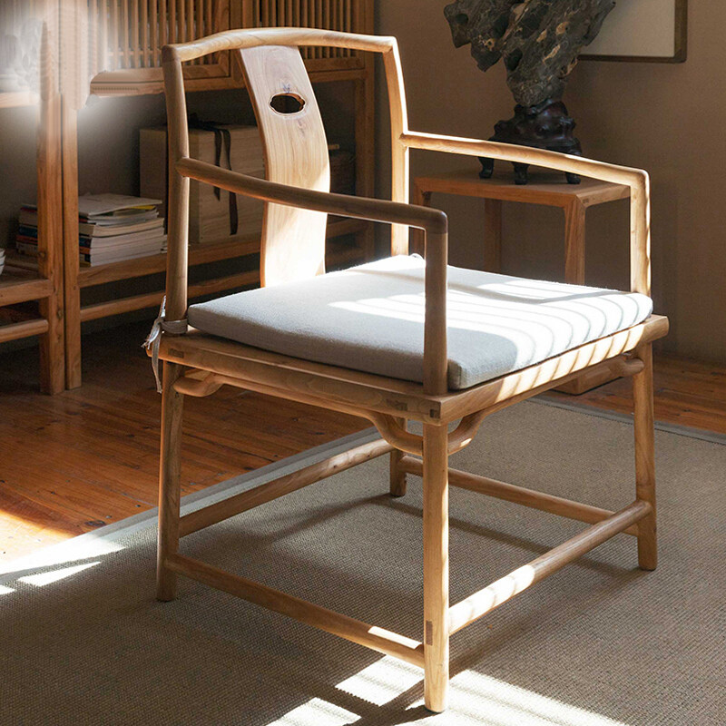 新中式茶桌椅子中古风海棠椅舒适靠背家用餐椅 茶楼榆木扶手椅子