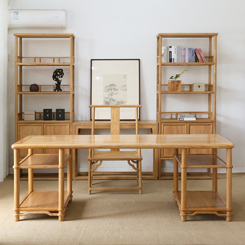 原木设计新中式茶桌椅组合老榆木榫卯实木禅意泡茶桌书画案