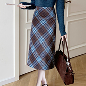 毛呢格子半身裙女2025秋冬 a字裙包臀裙大码 中长裙高级感显瘦裙子