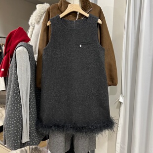 高级感羊毛呢背心裙女2025冬季新款加厚时尚减龄叠穿无袖连衣短裙