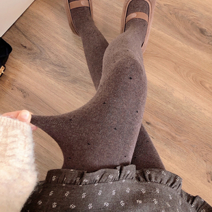 袜 子袜加绒保暖裤 日本进口MU秋冬加厚miu系连裤 袜女竖条纹打底裤