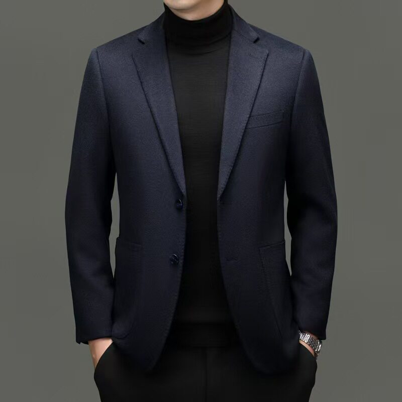 桑蚕丝羊绒西服单件上衣男士羊毛休闲西装男外套英伦风轻商务男装