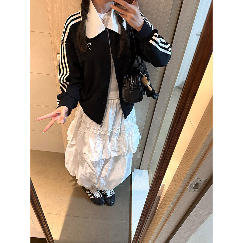 拉链三条杠开衫卫衣女2026新款爆款春秋季宽松慵懒风休闲外套韩系