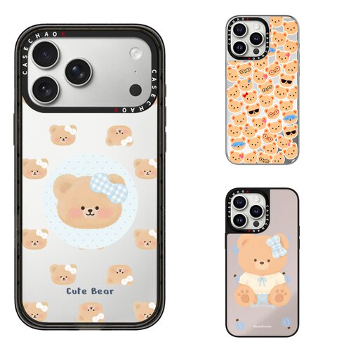 潮K新款韩系奶油软萌小熊镜面手机壳适用18ProMax苹果iPhone17Pro亚克力16少女风15防摔保护套14全包13ins风