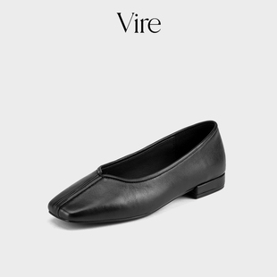 VIRE/9908235新款法式英伦风复古小皮鞋女方头粗跟深口单鞋奶奶鞋