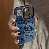 个性 12黑边手机壳 牛仔纹史迪奇适用苹果16promax全包边防摔15pro小众网红高级感iPhone14可爱卡通13女生新款
