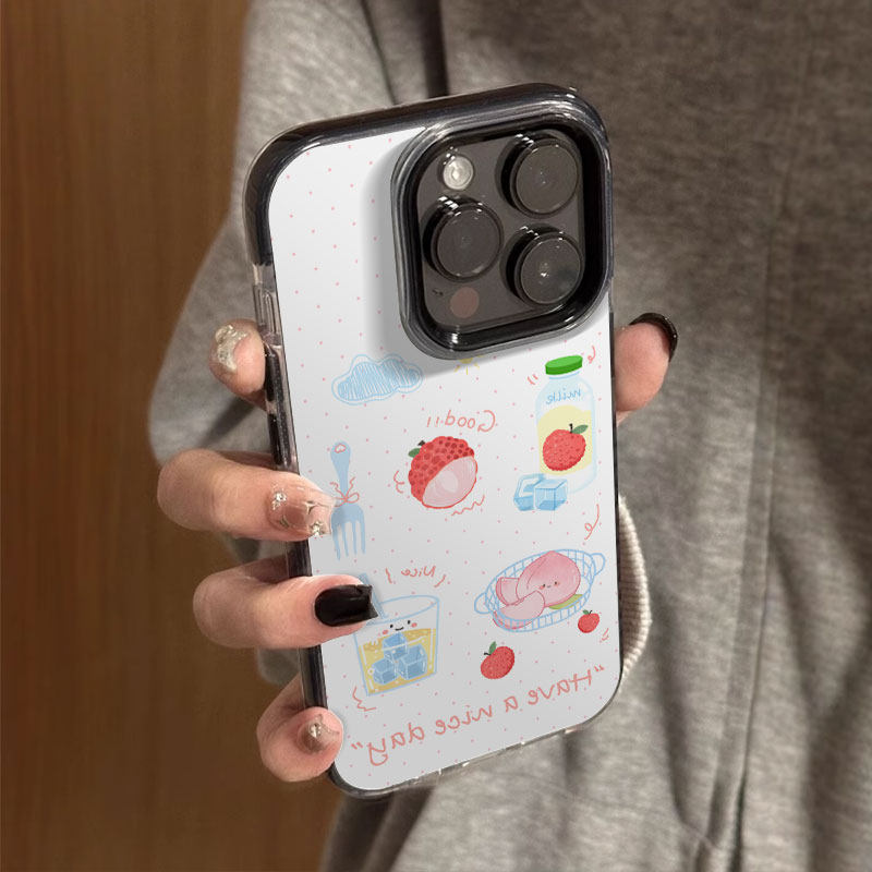 韩系ins风夏日清凉手绘适用苹果16promax全包边防摔15pro小众高级感iPhone14女生小清新13黑边手机壳12可爱11