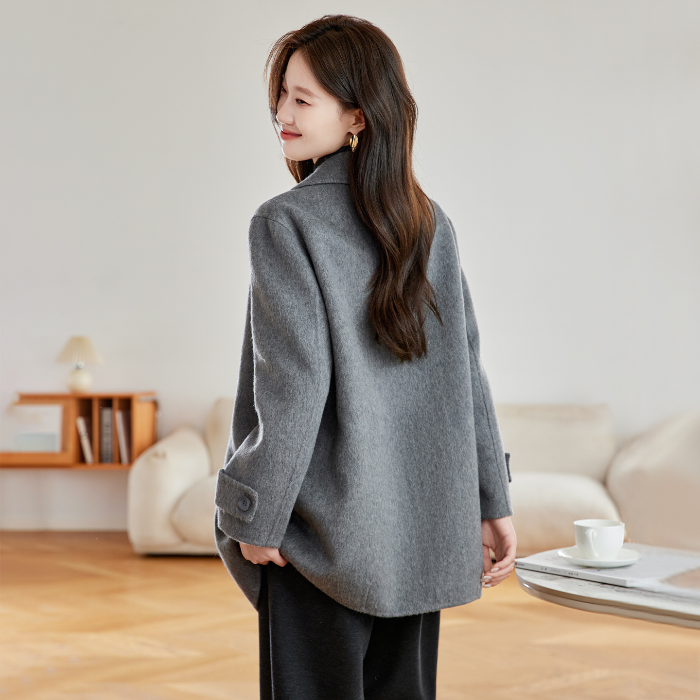灰色毛呢外套女2025新款一手长