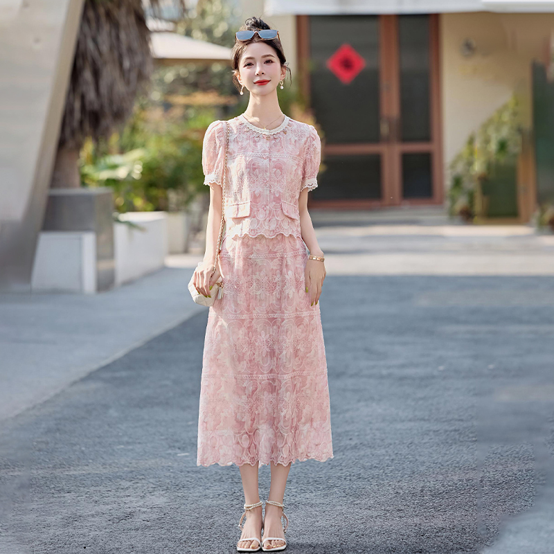 法式小香风蕾丝花边夏日绝美套装