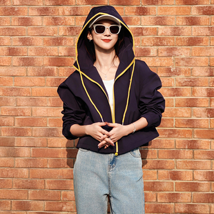 韩版 小个子洋气休闲夹克上衣潮 撞色连帽设计感外套女2025秋季 新款