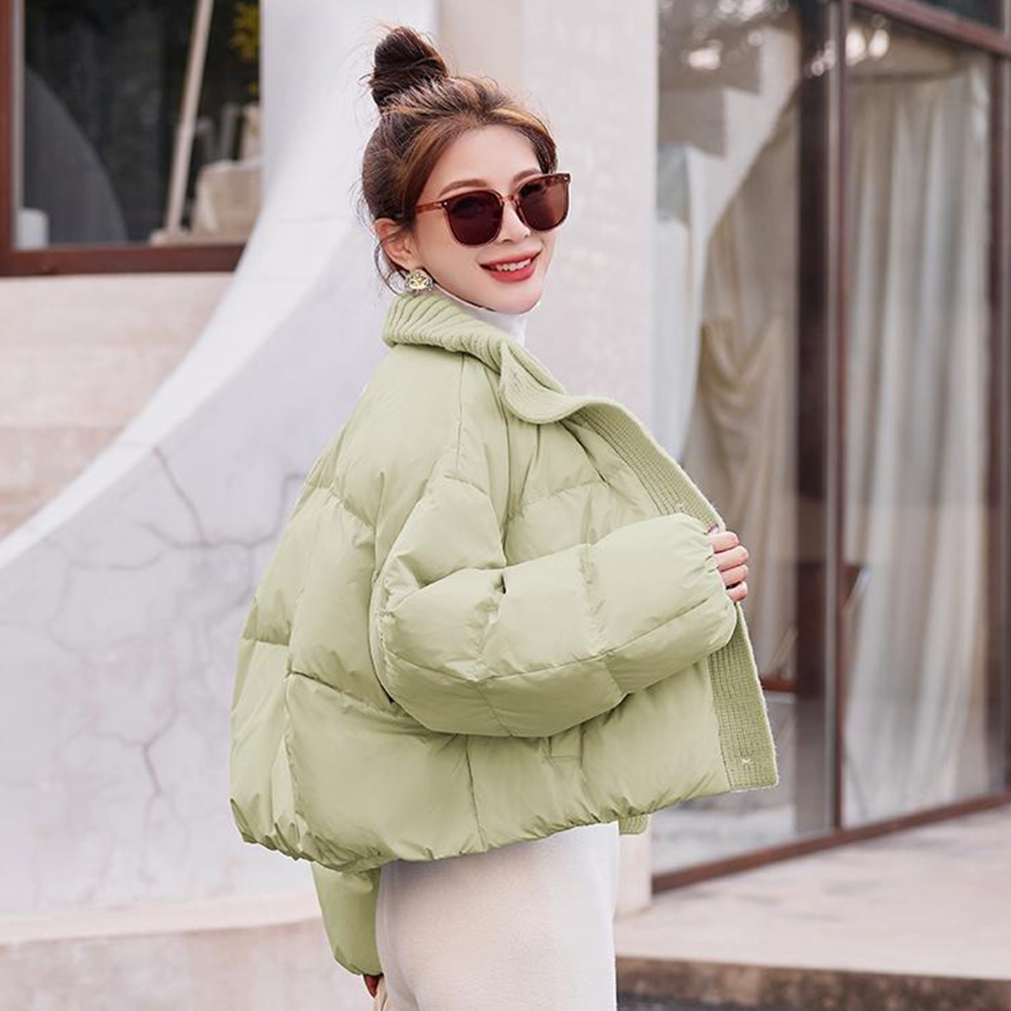 复古小香风羽绒服拼接保暖短外套