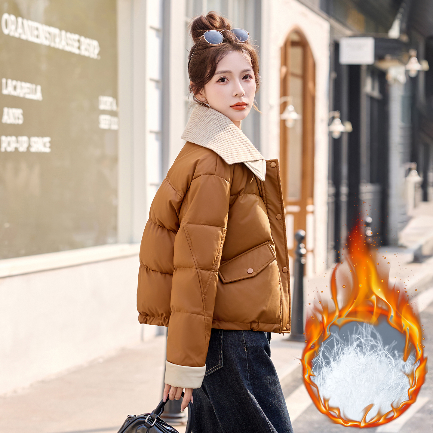 韩版针织翻领羽绒服白鸭绒短外套