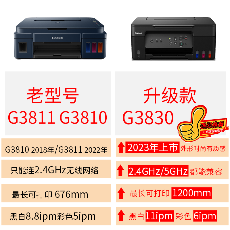 G3830/3832可加墨彩色多功能无线一体机打印/复印/扫描/微信远程W