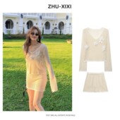 百搭套装 祝喜喜 小香风针织镂空显瘦宽松时尚 春夏法式 镂空针织