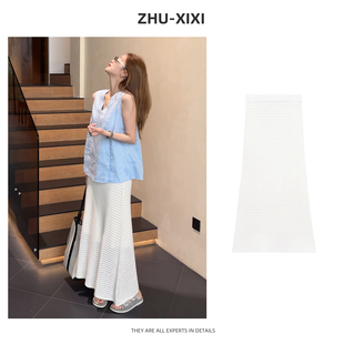 祝喜喜【半身裙】针织显瘦夏季高腰气质外穿中长款设计感