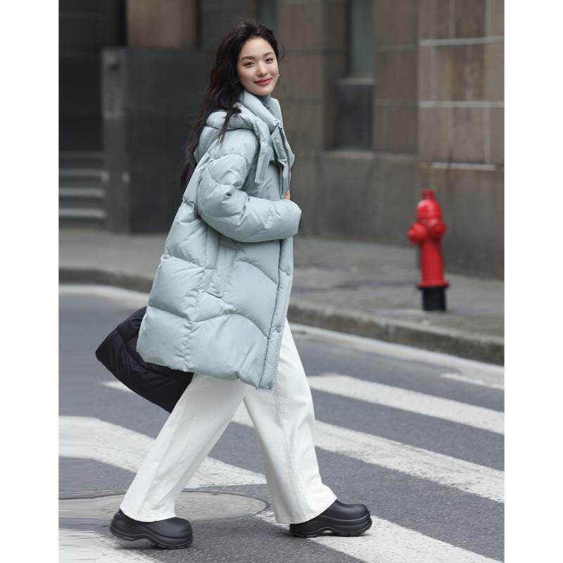 德玛纳连帽宽松中长款羽绒服外套