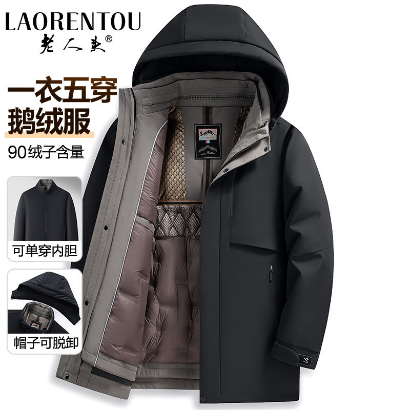 【一衣五穿】老人头可拆卸鹅绒服男士2025新款中老年爸爸保暖外套,男装,羽绒服,淘宝优惠券,粉丝福利购,淘宝优惠卷