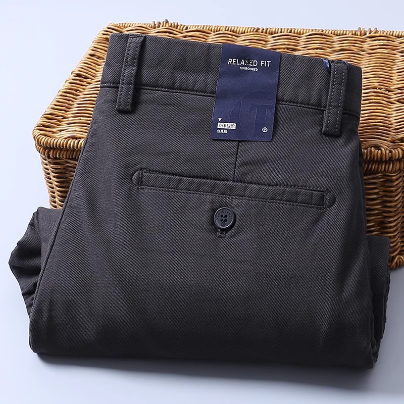 ZIQQO~进口精梳棉！高端商务休闲裤男秋冬厚款简约直筒灰色长裤子