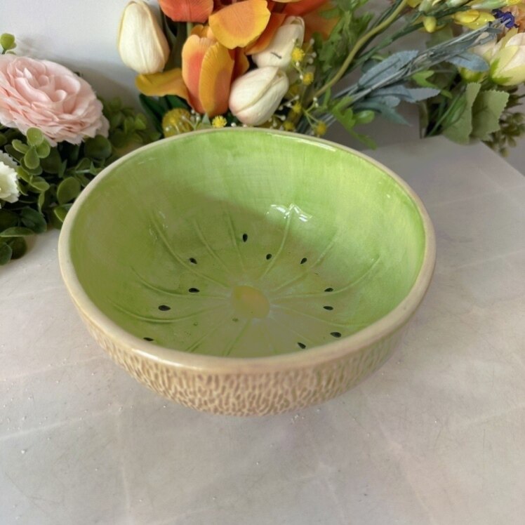 卡通猕猴桃碗釉下彩高温家用吃饭水果餐具甜品高颜值陶瓷精致饭碗