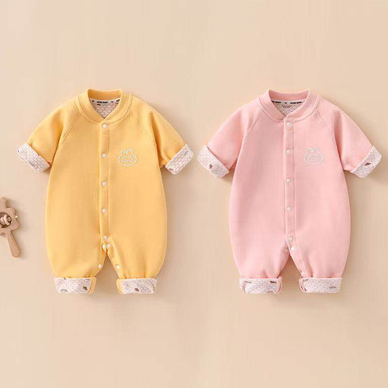 婴儿连体衣温感秋冬保暖衣新生儿宝宝德绒无骨长袖连体衣护肚哈衣