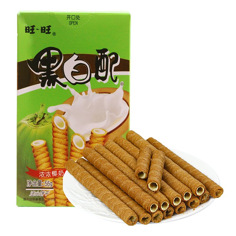 旺旺黑白配夹心卷56g椰奶味儿童休闲零食早餐点心下午茶