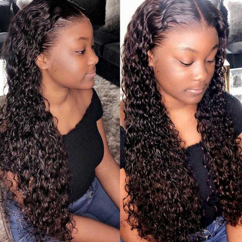 跨境货源欧美黑色女士中分长卷假