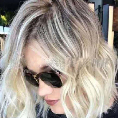 欧美假发女中分短卷发渐变色假发