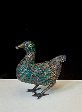 建国初期精工细作纯手工925银花丝烧蓝鸭子摆件