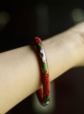 七十年代铜胎漆景结合手镯景泰蓝和雕漆双工艺老库存全新带原包装