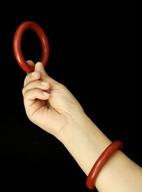 创汇时期铜胎圆棍厚素漆老雕漆手镯漆色暗红小圈口54/55/56