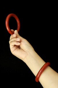 创汇时期铜胎圆棍厚素漆老雕漆手镯漆色暗红小圈口54/55/56