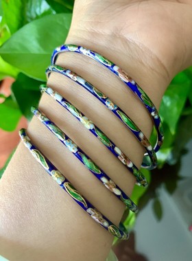 正宗七八十年代铜胎掐丝珐琅老景泰蓝手镯细镯子