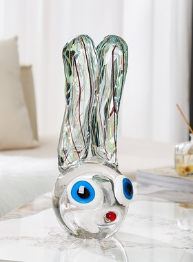 艺术玻璃卡通长耳兔摆件