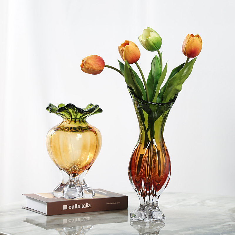 艺术轻奢琉璃花瓶摆件落日西山现代客厅玄关电视柜插花花器装饰品