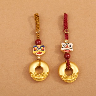 古法貔貅平安扣钥匙扣创意汽车挂件实心挂饰钥匙扣汽车吊坠醒狮