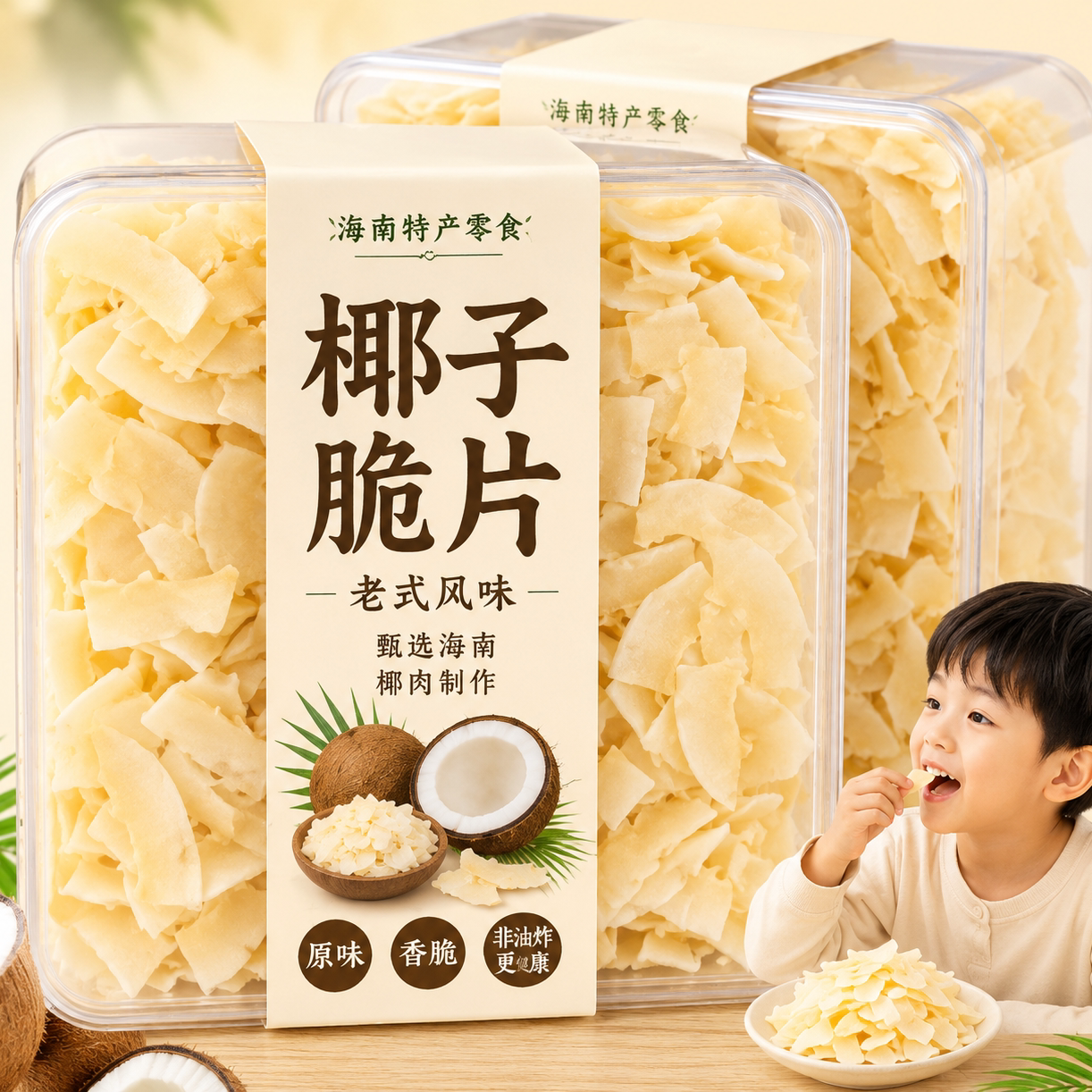 海南特产椰子脆片商用官方旗舰店无糖烤椰片椰子角休闲小吃零食