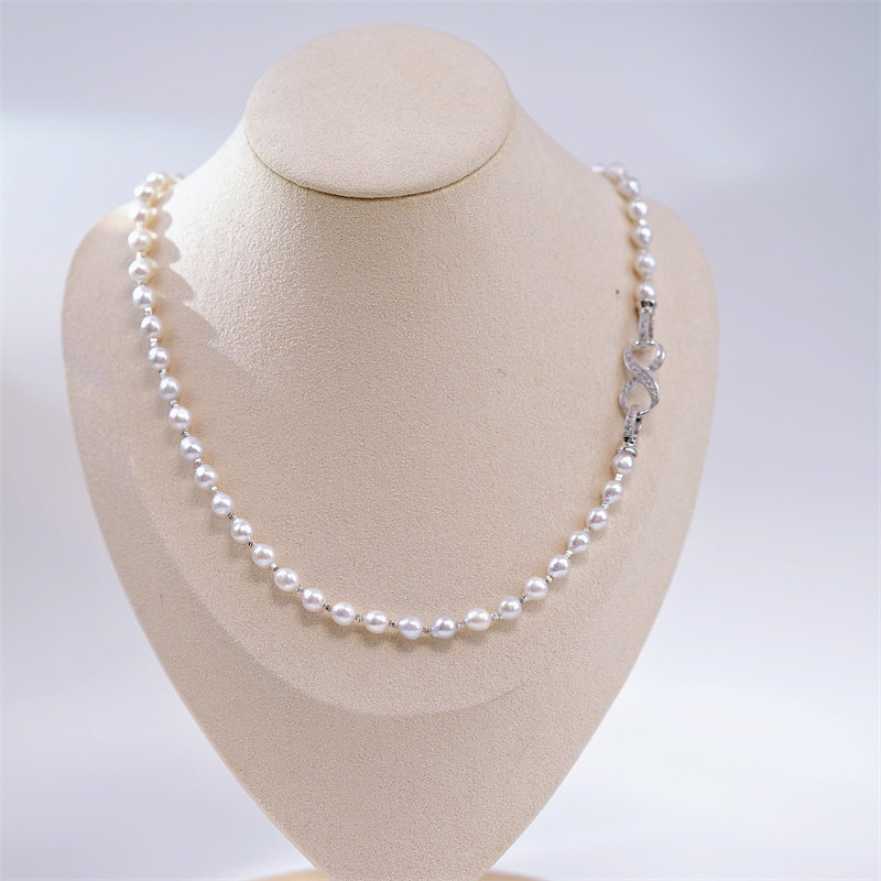 Audrey PearlS925银米形淡水巴洛克珍珠项链6mm V201-S975
