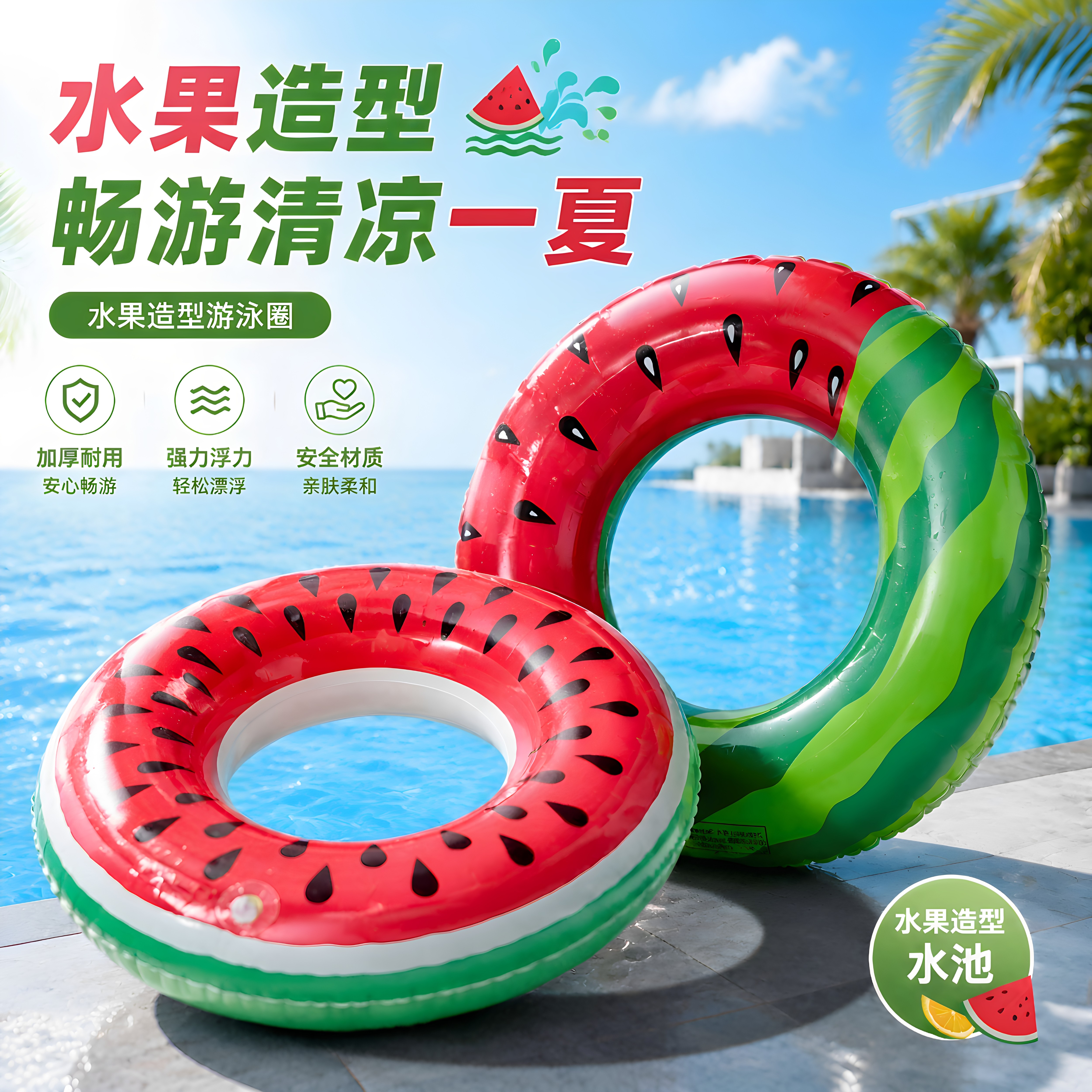 夏季西瓜造型加厚儿童成人泳圈
