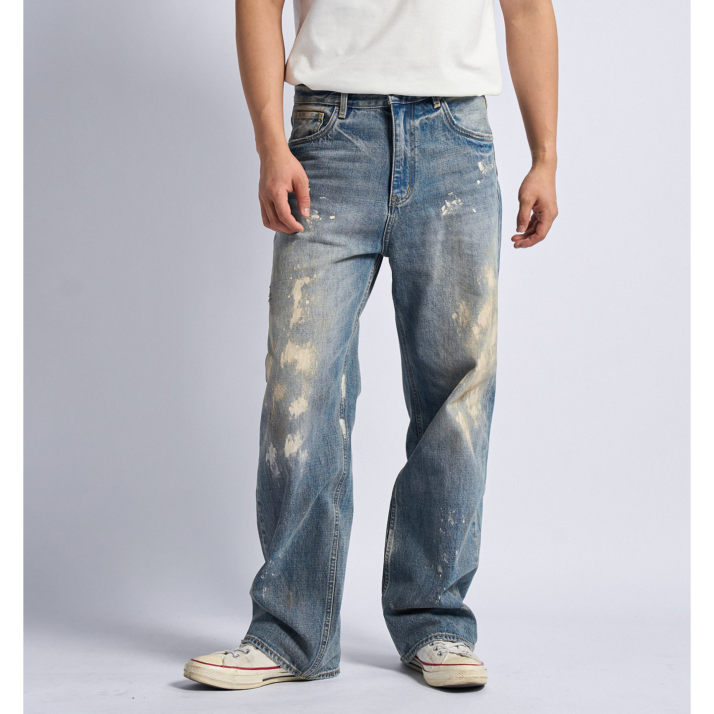 DOKIE【鸟屎Ⅱ版】宽松14盎司牛仔裤高端水洗泼墨直筒阔腿裤男