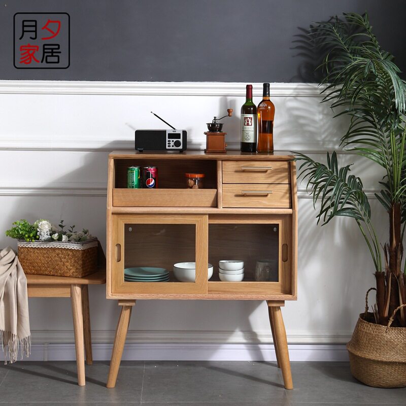 厂家北欧实木酒柜现代简约厨房用碗筷柜原木储物柜白橡木展示柜