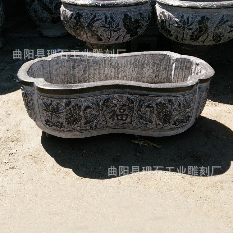 石雕鱼缸青石仿古石槽养鱼异形荷花盆庭院花盆户外摆件中式石鱼缸