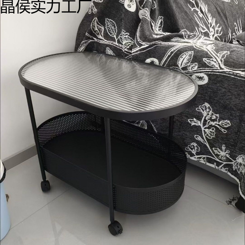 简约现代沙发移动客厅小户型边柜奶油茶几小桌子床头玻璃小推车其